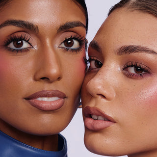 Two women with close-up views of their faces against a plain background