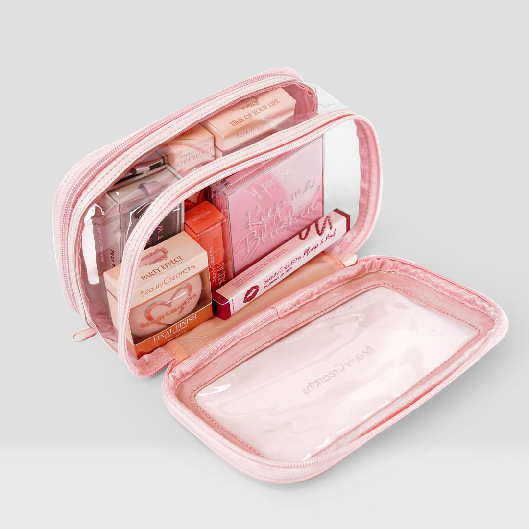 Pink Clear Makeup Bag Basics Zippered Travel Makeup Accessory